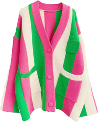 Unilexi Womens Loose Long Sleeve Rainbow Striped Cardigans Sweater Boho Color Block Chunky Knitted Tops - 7DAY'S