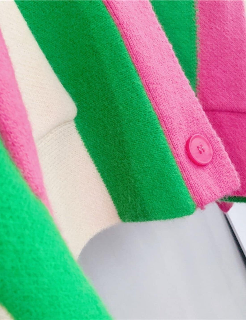 Unilexi Womens Loose Long Sleeve Rainbow Striped Cardigans Sweater Boho Color Block Chunky Knitted Tops - 7DAY'S