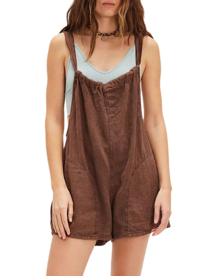 Unilexi Womens Loose Overall Shorts Casual Summer Rompers Sleeveless Adjustable Tie Strap Linen Jumpsuits Shorts With Pockets - 7DAY'S
