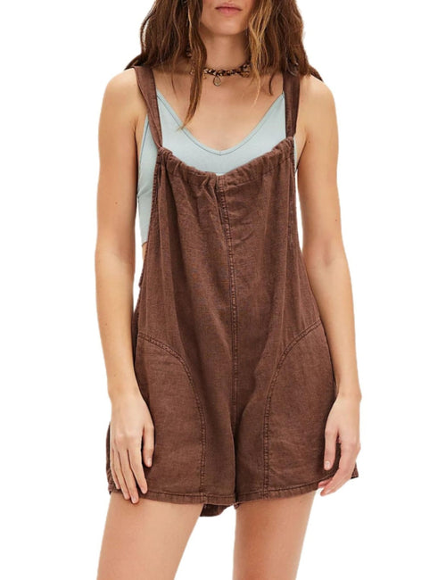 Unilexi Womens Loose Overall Shorts Casual Summer Rompers Sleeveless Adjustable Tie Strap Linen Jumpsuits Shorts With Pockets - 7DAY'S