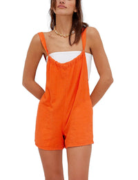 Unilexi Womens Loose Overall Shorts Casual Summer Rompers Sleeveless Adjustable Tie Strap Linen Jumpsuits Shorts With Pockets - 7DAY'S
