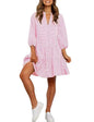 Unilexi Womens Loose Plaid Shirt Dress Button Down V - Neck Trendy Gingham Dress with Tiered Bottom for Women - 7DAY'S