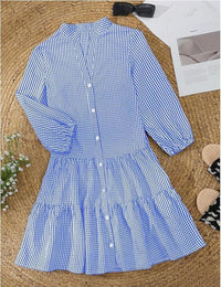 Unilexi Womens Loose Plaid Shirt Dress Button Down V - Neck Trendy Gingham Dress with Tiered Bottom for Women - 7DAY'S