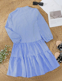 Unilexi Womens Loose Plaid Shirt Dress Button Down V - Neck Trendy Gingham Dress with Tiered Bottom for Women - 7DAY'S