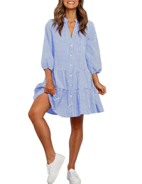 Unilexi Womens Loose Plaid Shirt Dress Button Down V - Neck Trendy Gingham Dress with Tiered Bottom for Women - 7DAY'S