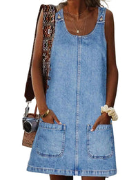 Unilexi Women’s Loose Summer Sexy Denim Skirt Casual Sleeveless Jean Overall Dresses with Pockets - 7DAY'S