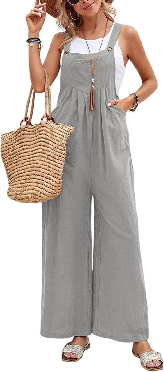 Unilexi Women’s Loose Wide Leg Bib Jumpsuits Button Baggy Overalls with Pockets - 7DAY'S