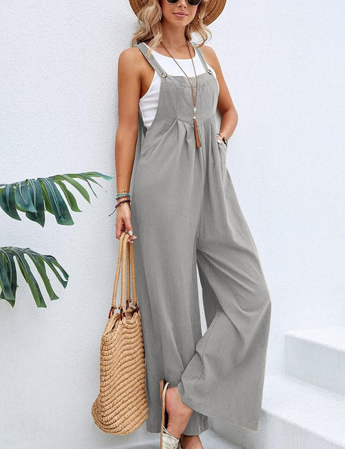 Unilexi Women’s Loose Wide Leg Bib Jumpsuits Button Baggy Overalls with Pockets - 7DAY'S