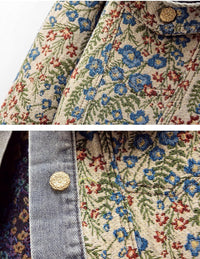 Unilexi Womens Peter pan Collar Embroidered Jean Jackets Long Sleeve Jacquard Versatile Denim Jackets - 7DAY'S