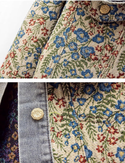 Unilexi Womens Peter pan Collar Embroidered Jean Jackets Long Sleeve Jacquard Versatile Denim Jackets - 7DAY'S