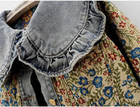 Unilexi Womens Peter pan Collar Embroidered Jean Jackets Long Sleeve Jacquard Versatile Denim Jackets - 7DAY'S