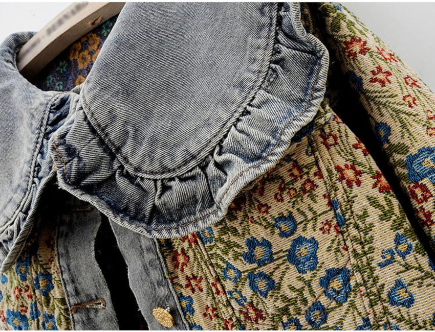 Unilexi Womens Peter pan Collar Embroidered Jean Jackets Long Sleeve Jacquard Versatile Denim Jackets - 7DAY'S