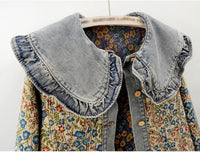 Unilexi Womens Peter pan Collar Embroidered Jean Jackets Long Sleeve Jacquard Versatile Denim Jackets - 7DAY'S