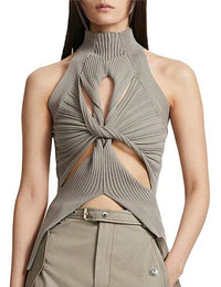 Unilexi Women’s Sleeveless High Neck Cut Out Sweater Vest Sexy Cutout Twist Knot Front Split Knit Tank Tops - 7DAY'S