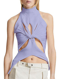 Unilexi Women’s Sleeveless High Neck Cut Out Sweater Vest Sexy Cutout Twist Knot Front Split Knit Tank Tops - 7DAY'S