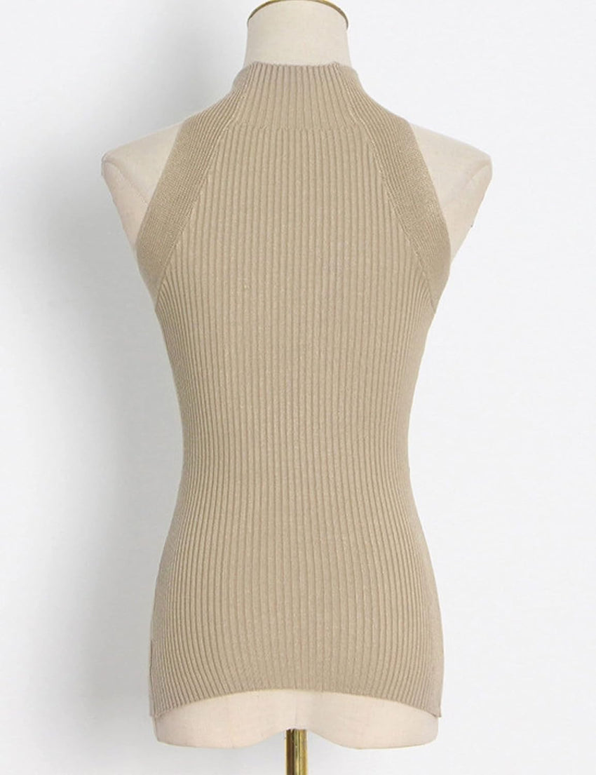 Unilexi Women’s Sleeveless High Neck Cut Out Sweater Vest Sexy Cutout Twist Knot Front Split Knit Tank Tops - 7DAY'S