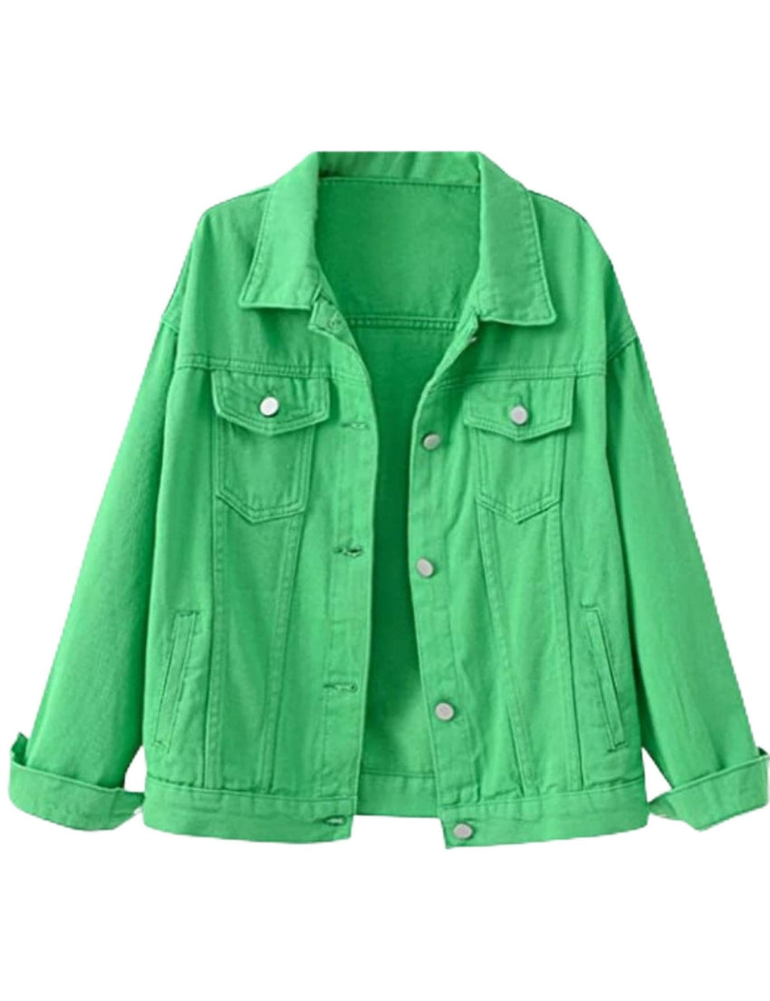 Unilexi Women's Solid Color Denim Jacket Long Sleeve Jean Jacket Casual Coat with Pockets - 7DAY'S