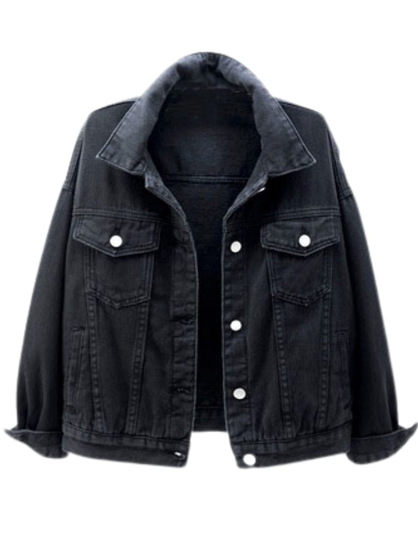 Unilexi Women's Solid Color Denim Jacket Long Sleeve Jean Jacket Casual Coat with Pockets - 7DAY'S