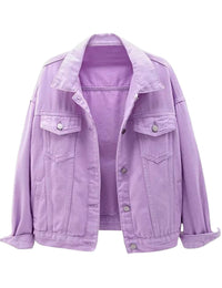 Unilexi Women's Solid Color Denim Jacket Long Sleeve Jean Jacket Casual Coat with Pockets - 7DAY'S