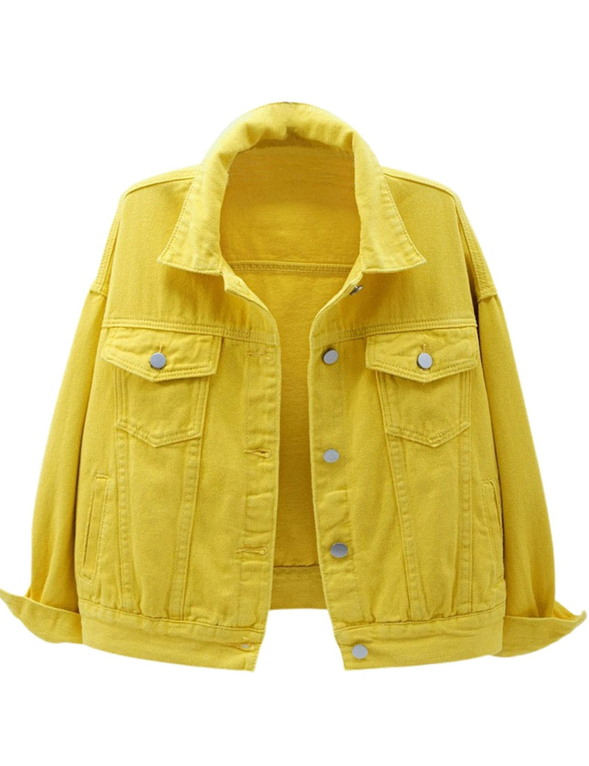 Unilexi Women's Solid Color Denim Jacket Long Sleeve Jean Jacket Casual Coat with Pockets - 7DAY'S