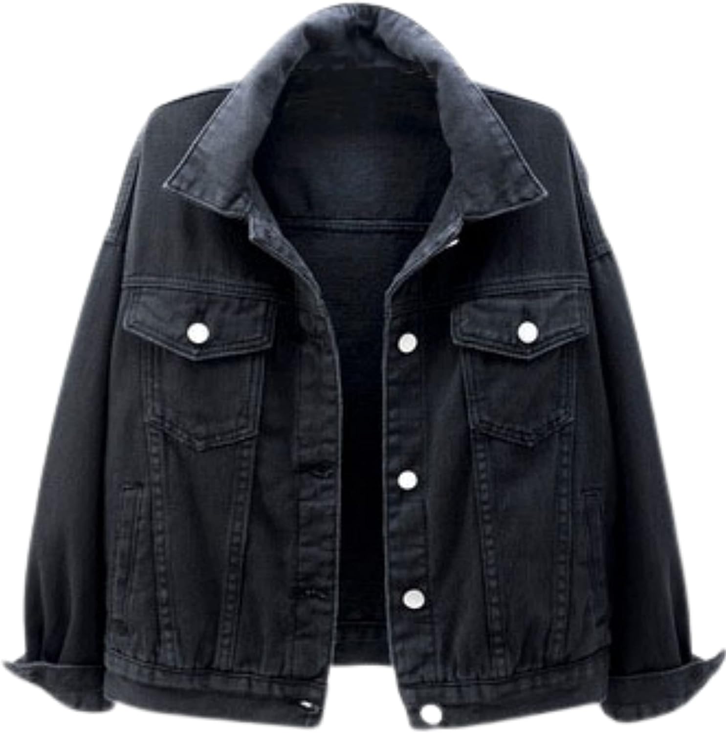 Unilexi Women's Solid Color Denim Jacket Long Sleeve Jean Jacket Casual Coat with Pockets - 7DAY'S