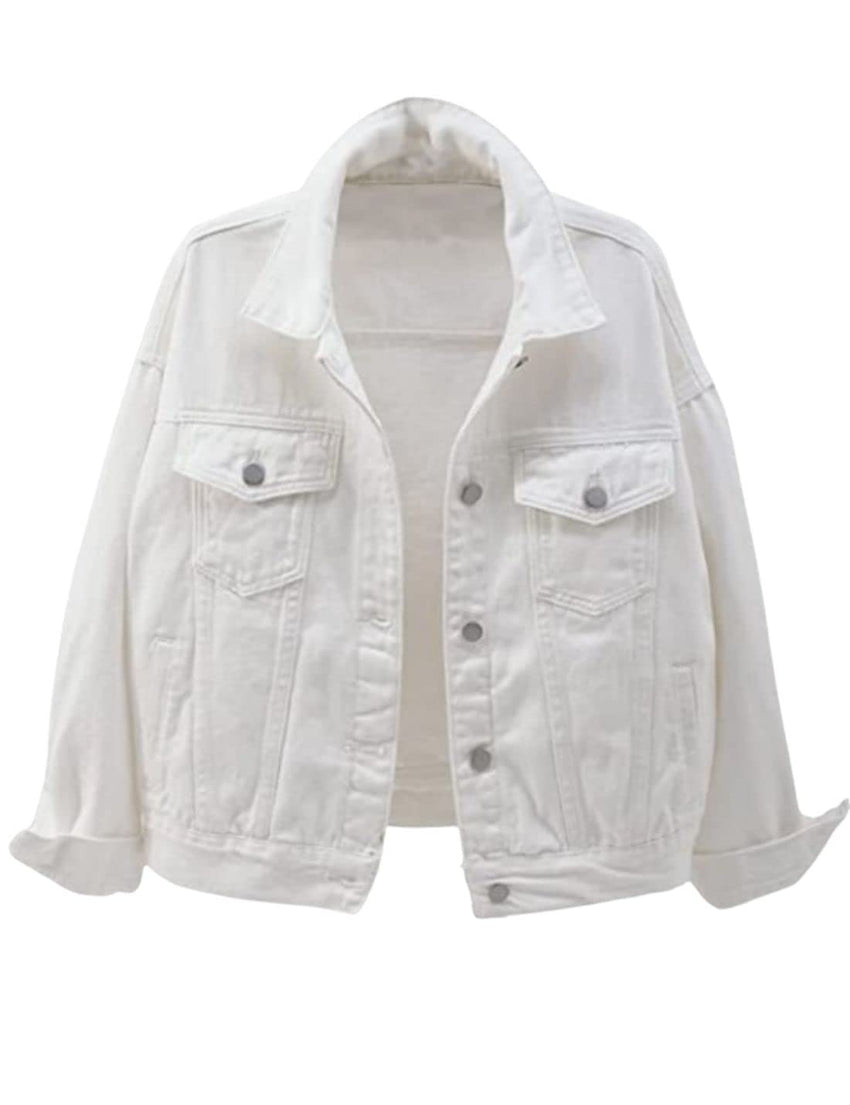 Unilexi Women's Solid Color Denim Jacket Long Sleeve Jean Jacket Casual Coat with Pockets - 7DAY'S