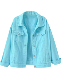 Unilexi Women's Solid Color Denim Jacket Long Sleeve Jean Jacket Casual Coat with Pockets - 7DAY'S