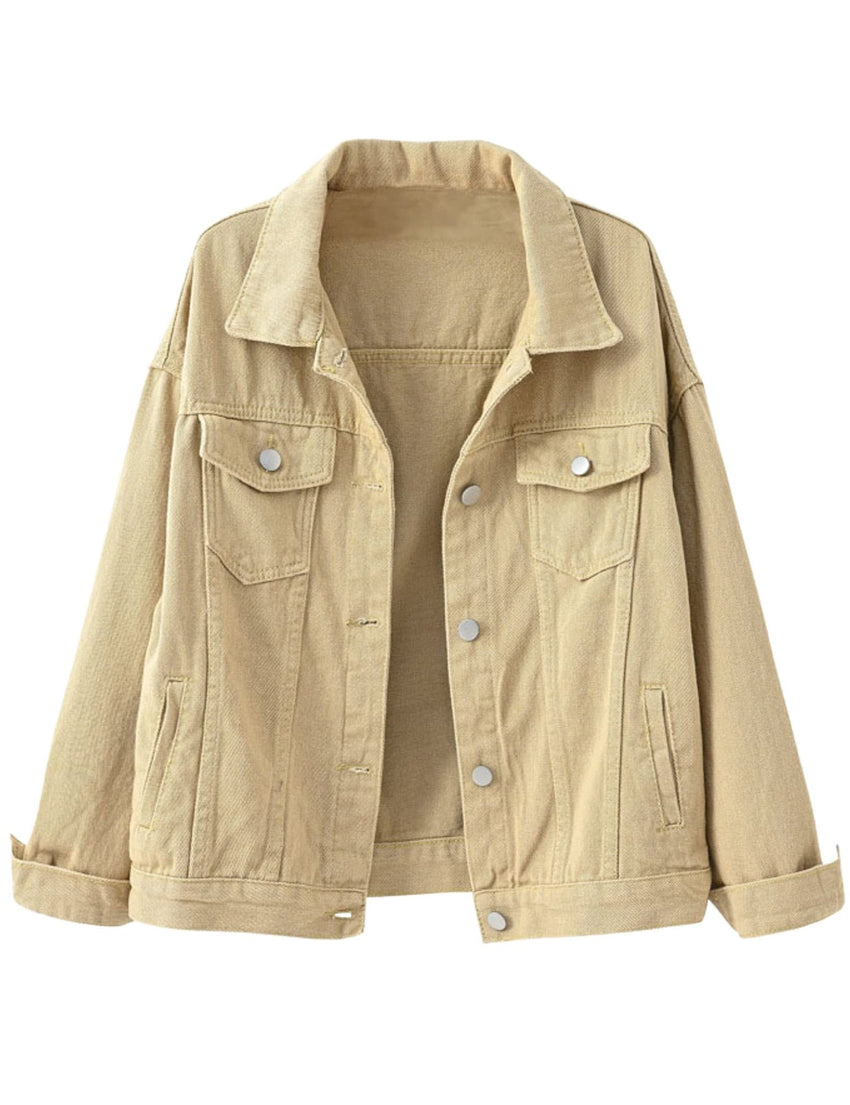 Unilexi Women's Solid Color Denim Jacket Long Sleeve Jean Jacket Casual Coat with Pockets - 7DAY'S