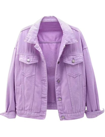 Unilexi Women's Solid Color Denim Jacket Long Sleeve Jean Jacket Casual Coat with Pockets - 7DAY'S