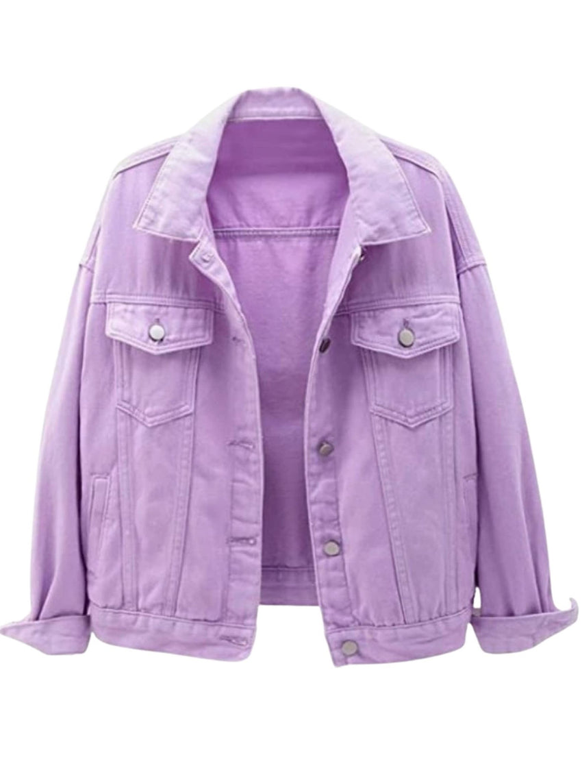 Unilexi Women's Solid Color Denim Jacket Long Sleeve Jean Jacket Casual Coat with Pockets - 7DAY'S