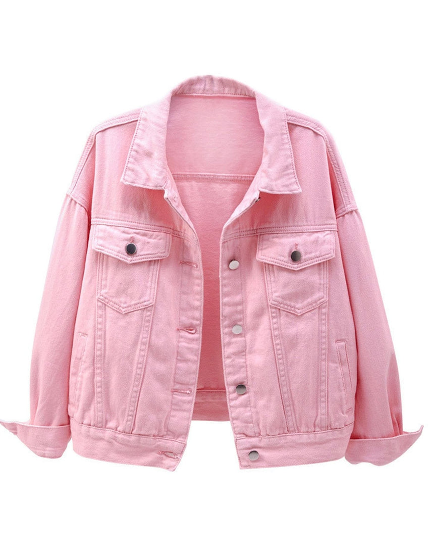 Unilexi Women's Solid Color Denim Jacket Long Sleeve Jean Jacket Casual Coat with Pockets - 7DAY'S