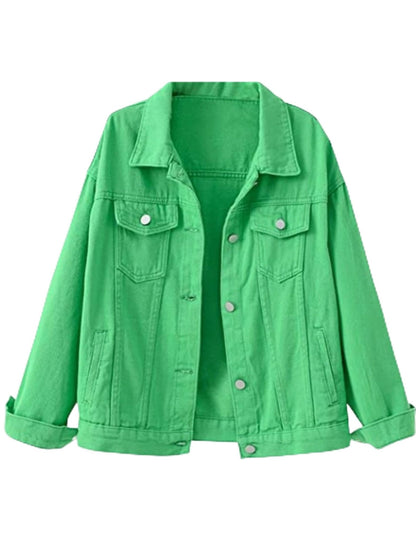 Unilexi Women's Solid Color Denim Jacket Long Sleeve Jean Jacket Casual Coat with Pockets - 7DAY'S