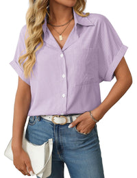 Unilexi Womens Striped Button Down Shirts Short Sleeve Business Casual Tops for Women(S - XXL) - 7DAY'S