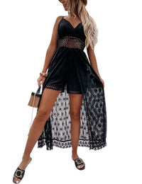 Unilexi Women’s Summer Spaghetti Strap Backless Jumpsuit Floral Lace Cover Up Rompers V - Neck White Beach Dress - 7DAY'S