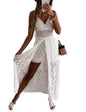 Unilexi Women’s Summer Spaghetti Strap Backless Jumpsuit Floral Lace Cover Up Rompers V - Neck White Beach Dress - 7DAY'S