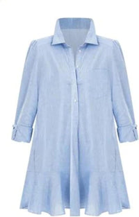 Unilexi Womens Trendy Collared Long Sleeve Shirt Dress Mini Shift Tunic Dress Ruffle Hem Blouses with Pockets - 7DAY'S