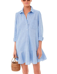 Unilexi Womens Trendy Collared Long Sleeve Shirt Dress Mini Shift Tunic Dress Ruffle Hem Blouses with Pockets - 7DAY'S