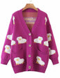 Unilexi Women's V Neck Button Long Sleeve Sweater Cartoon Sheep Cute Knitted Cardigan Coat with Pockets - 7DAY'S