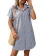 Unilexi Womens V - Neck Mini Shirt Dress Casual Button Down Short Sleeve Sundress for Women - 7DAY'S