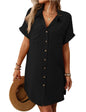 Unilexi Womens V - Neck Mini Shirt Dress Casual Button Down Short Sleeve Sundress for Women - 7DAY'S