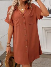 Unilexi Womens V - Neck Mini Shirt Dress Casual Button Down Short Sleeve Sundress for Women - 7DAY'S