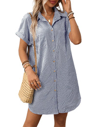 Unilexi Womens V - Neck Mini Shirt Dress Casual Button Down Short Sleeve Sundress for Women - 7DAY'S