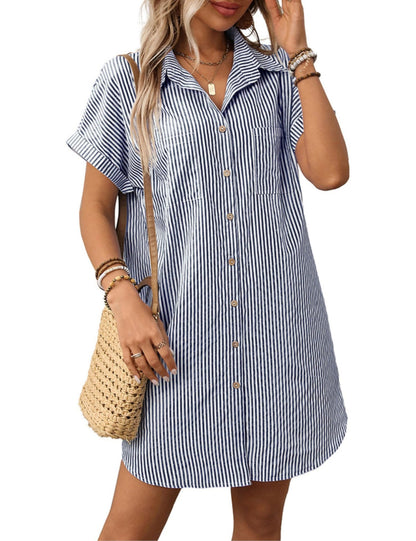 Unilexi Womens V - Neck Mini Shirt Dress Casual Button Down Short Sleeve Sundress for Women - 7DAY'S