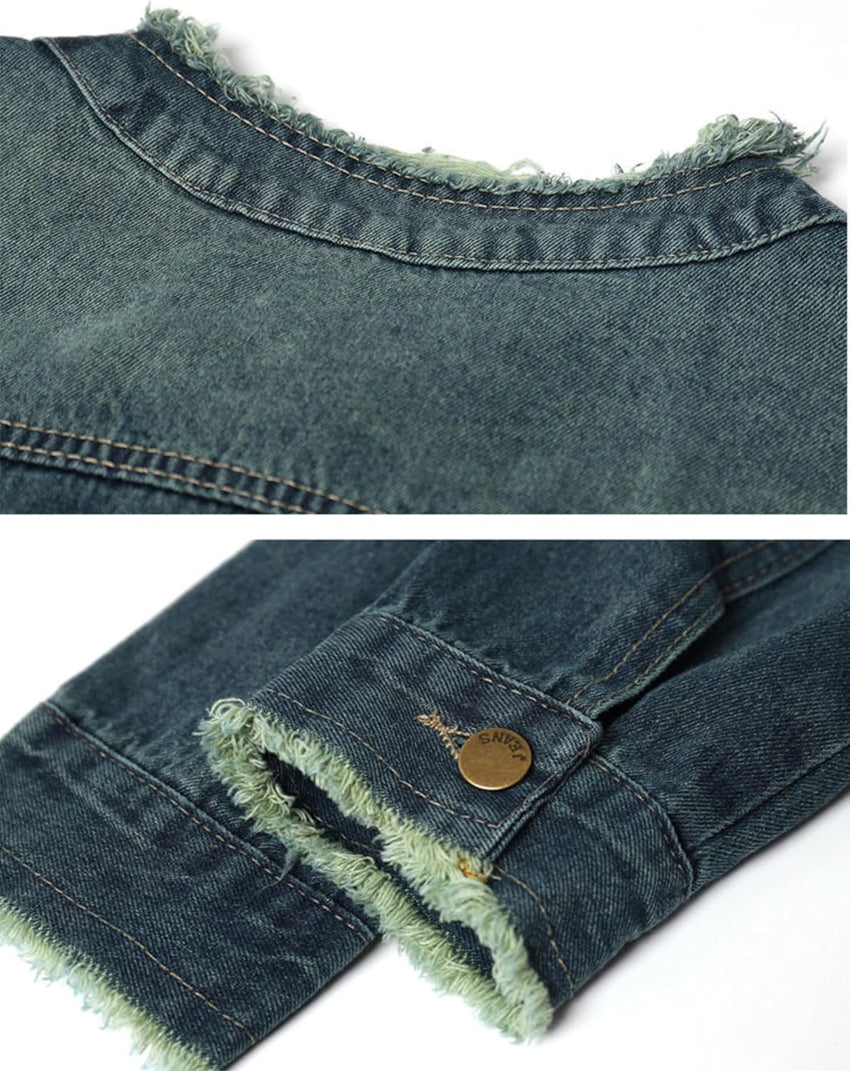 Unilexi Womens Vintage Denim Jacket Distressed Jean Jacket Cute Boyfriend Fall Denim Outfit - 7DAY'S