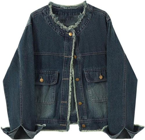 Unilexi Womens Vintage Denim Jacket Distressed Jean Jacket Cute Boyfriend Fall Denim Outfit