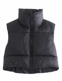 Unilexi Womens Warm Retro Padded Cropped Vest Stand Collar Puffer Short Vest Sleeveless Coat - 7DAY'S