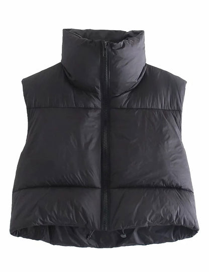 Unilexi Womens Warm Retro Padded Cropped Vest Stand Collar Puffer Short Vest Sleeveless Coat - 7DAY'S