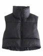 Unilexi Womens Warm Retro Padded Cropped Vest Stand Collar Puffer Short Vest Sleeveless Coat - 7DAY'S
