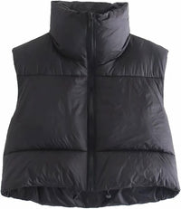 Unilexi Womens Warm Retro Padded Cropped Vest Stand Collar Puffer Short Vest Sleeveless Coat - 7DAY'S