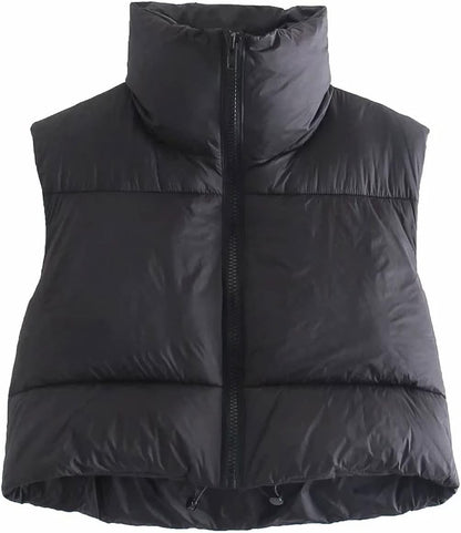 Unilexi Womens Warm Retro Padded Cropped Vest Stand Collar Puffer Short Vest Sleeveless Coat - 7DAY'S
